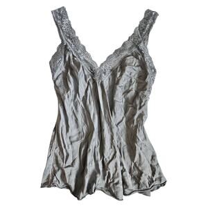 Y2k Satin Cami Top Gray Lace Flowy Tempo Paris - Size Large